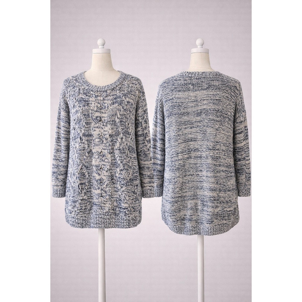 ELVI Blue White Marled‎ Cable Knit Sweater Metallic Accents Womens Size 14/16